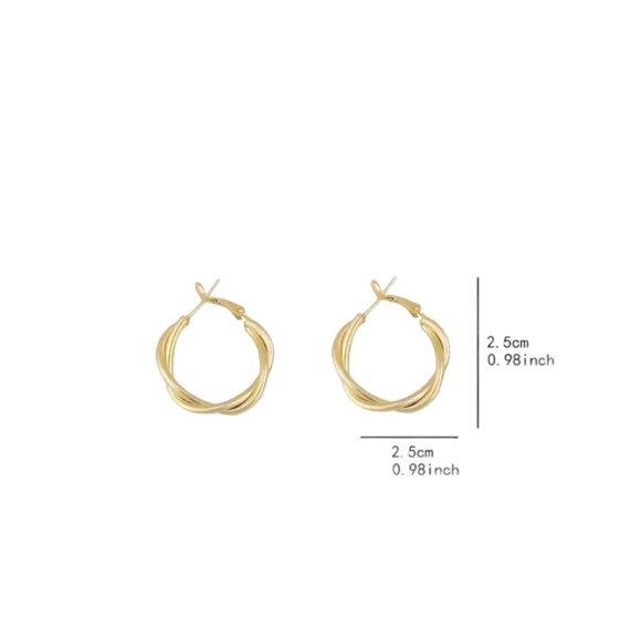 Gold Twisted Drop Hoop Earrings - Picture 4 of 6